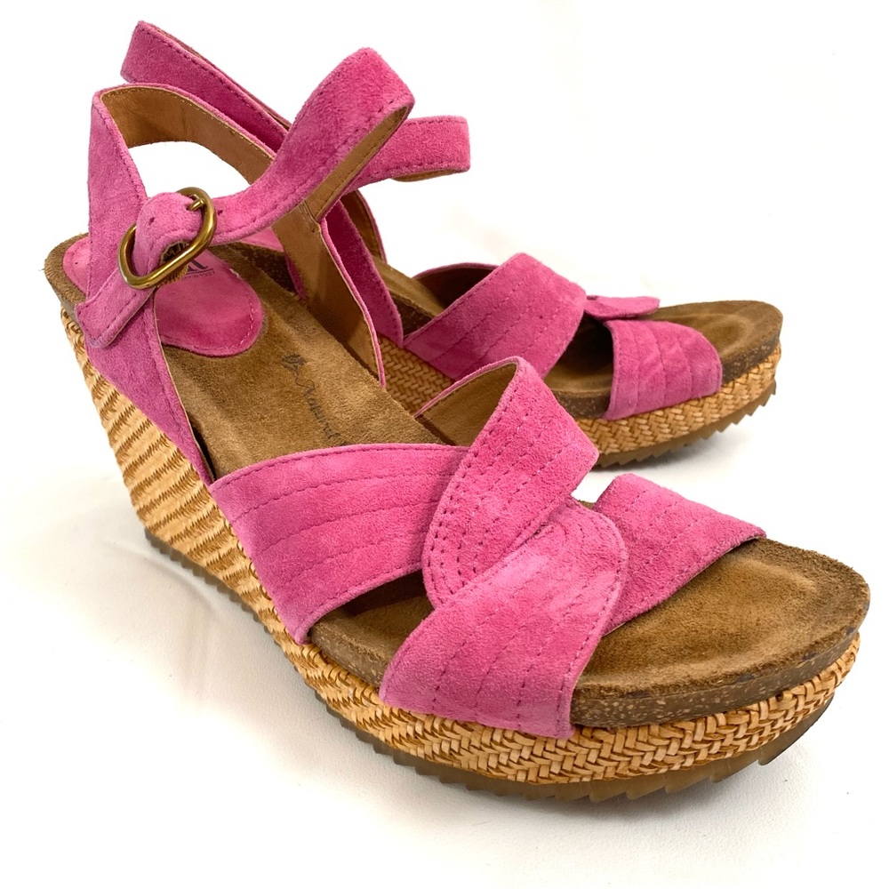 Sofft Wedge Platform Sandals 8 M Pink Suede Open Toe Ankle Strap - Picture 4 of 10